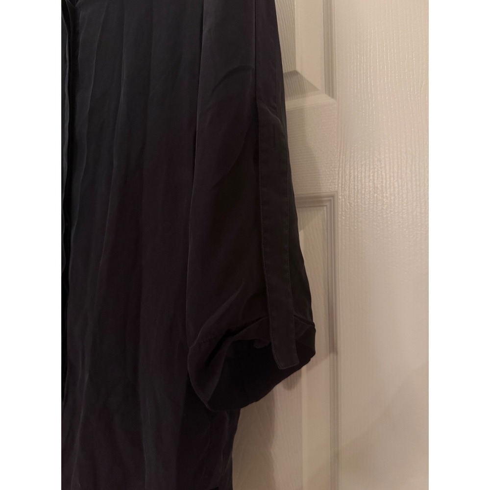 Lafayette 148 New York Blouse Women L Black 100% Silk 3/4 Sleeve Hidden Button - Picture 4 of 12
